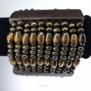 Vintage Multistrand Brown Wooden Bead Stretch Bracelet